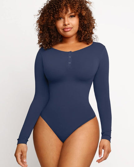MT220144 - Everyday Button Sleeve Thong Bodysuit