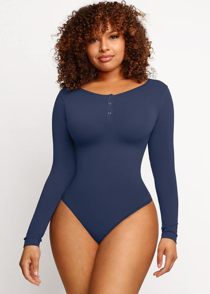 MT220144 - Everyday Button Sleeve Thong Bodysuit