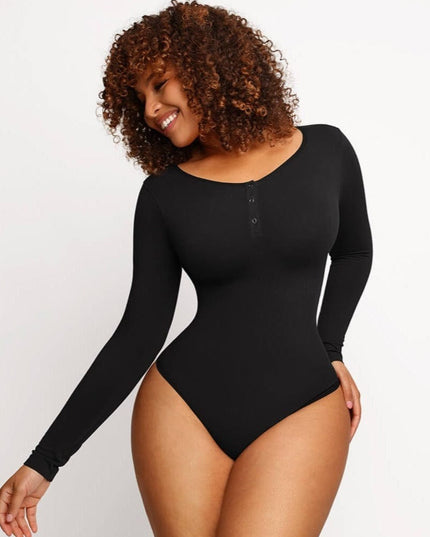 MT220144 - Everyday Button Sleeve Thong Bodysuit