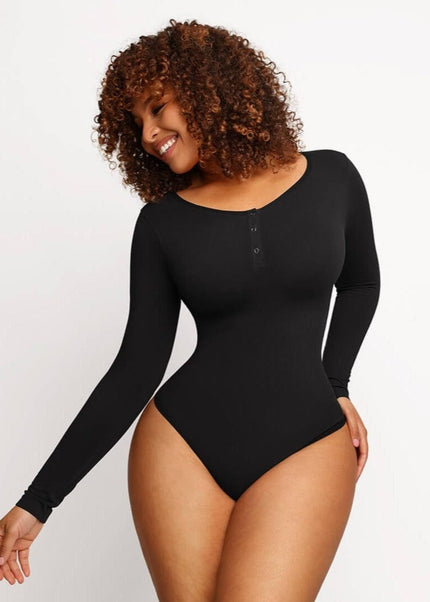 MT220144 - Everyday Button Sleeve Thong Bodysuit