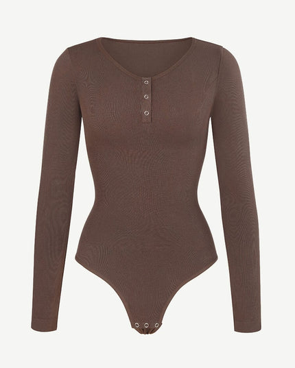 MT220144 - Everyday Button Sleeve Thong Bodysuit