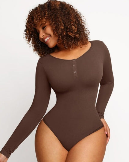 MT220144 - Everyday Button Sleeve Thong Bodysuit