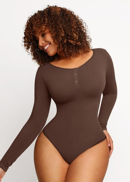 MT220144 - Everyday Button Sleeve Thong Bodysuit