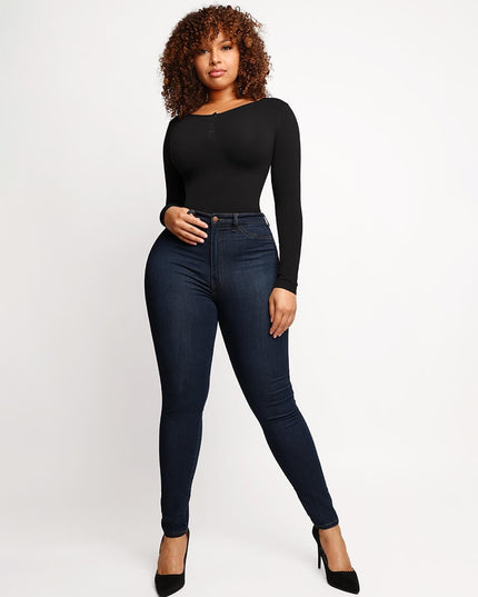 MT220144 - Everyday Button Sleeve Thong Bodysuit