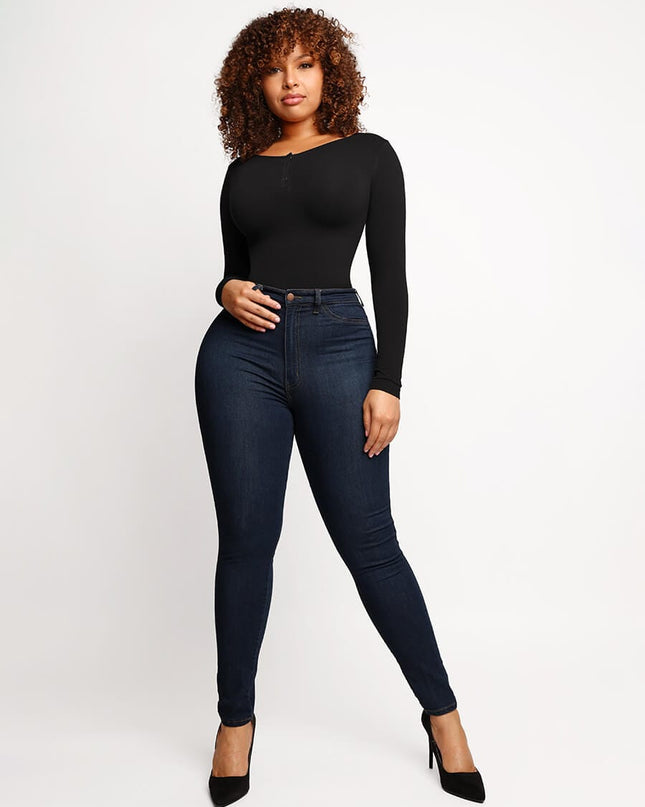 MT220144 - Everyday Button Sleeve Thong Bodysuit