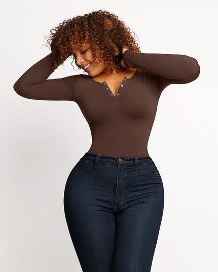 MT220144 - Everyday Button Sleeve Thong Bodysuit