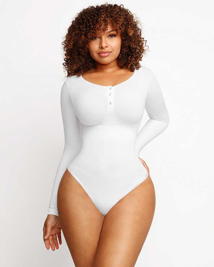 MT220144 - Everyday Button Sleeve Thong Bodysuit