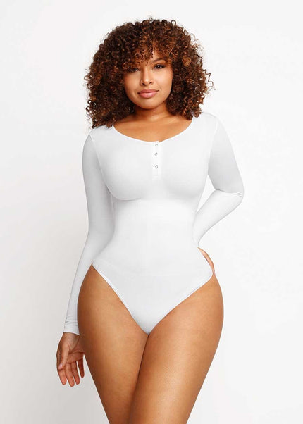 MT220144 - Everyday Button Sleeve Thong Bodysuit