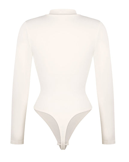 Glide zip thong tummy control bodysuit in white