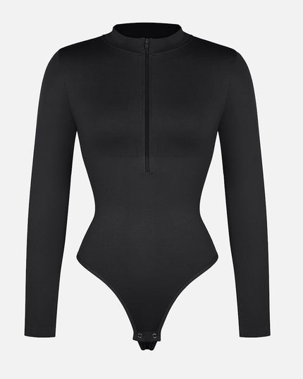 Glide zip thong tummy control bodysuit in black seamless shapewear NZ black