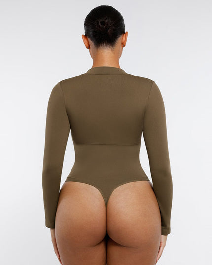 Zip Thong Tummy Control Bodysuit in Green